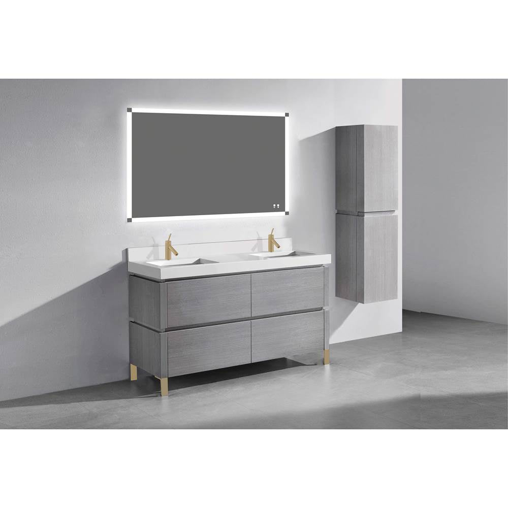Madeli - Madeli Metro 60D'' Free Standing Vanity in Ash Grey/HW: Satin Brass(SB) - Ash Gray With Satin Brass