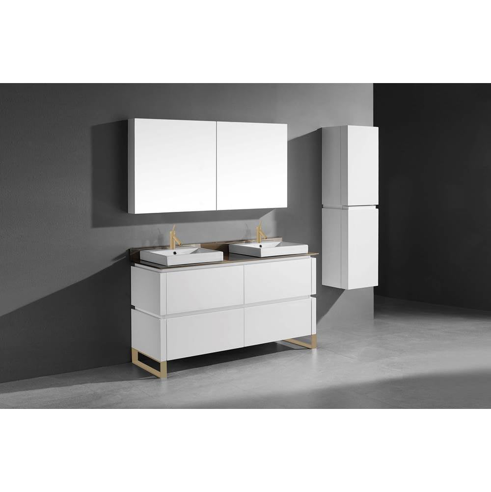 Madeli - Madeli Metro 60D'' Free Standing Vanity in White/HW: Satin Brass(SB) - White With Satin Brass
