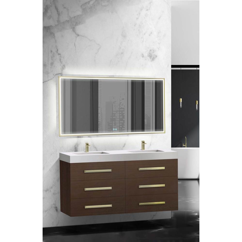 Madeli - Madeli Epic 60D'' Wall hung Vanity Cabinet Walnut Finish/HW: Satin Brass(SB) - Walnut With Satin Brass