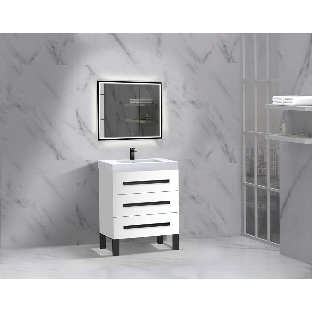 Madeli - Madeli Icon 24'' Free standing Vanity Cabinet in White/HW: Brushed Nickel(BN) - White With Brushed Nickel