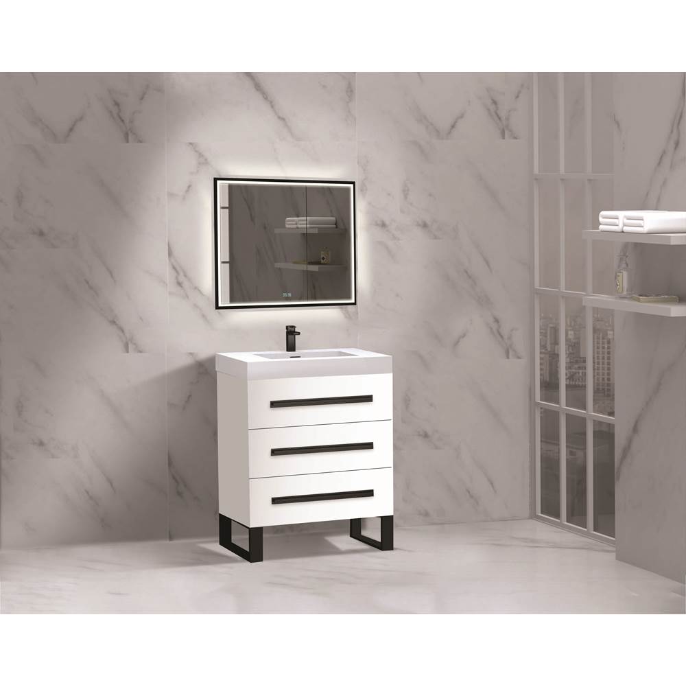 Madeli - Madeli Icon 24'' Free standing Vanity Cabinet in White/HW: Matte Black(MB) - White With Matte Black