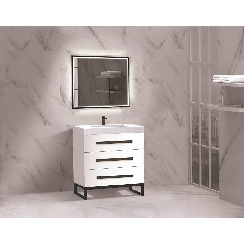 Madeli - Madeli Icon 30'' Free standing Vanity Cabinet in White/HW: Brushed Nickel(BN) - White With Brushed Nickel
