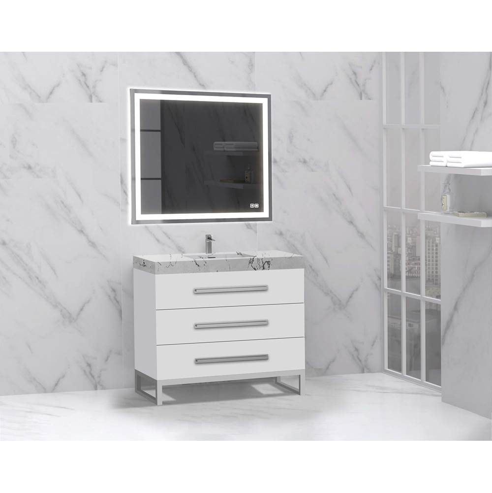 Madeli - Madeli Icon 42'' Free standing Vanity Cabinet in White/HW: Brushed Nickel(BN) - White With Brushed Nickel