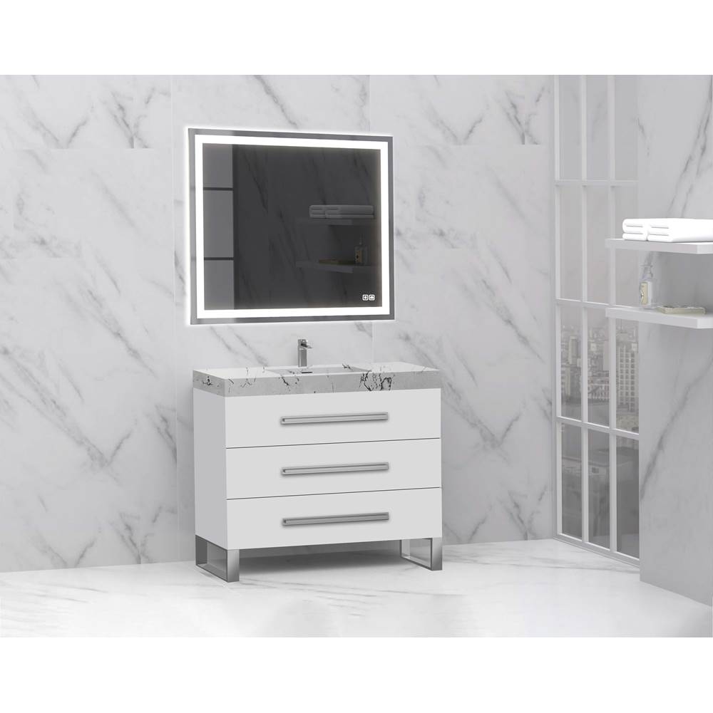 Madeli - Madeli Icon 42'' Free standing Vanity Cabinet in White/HW: Brushed Nickel(BN) - White With Brushed Nickel
