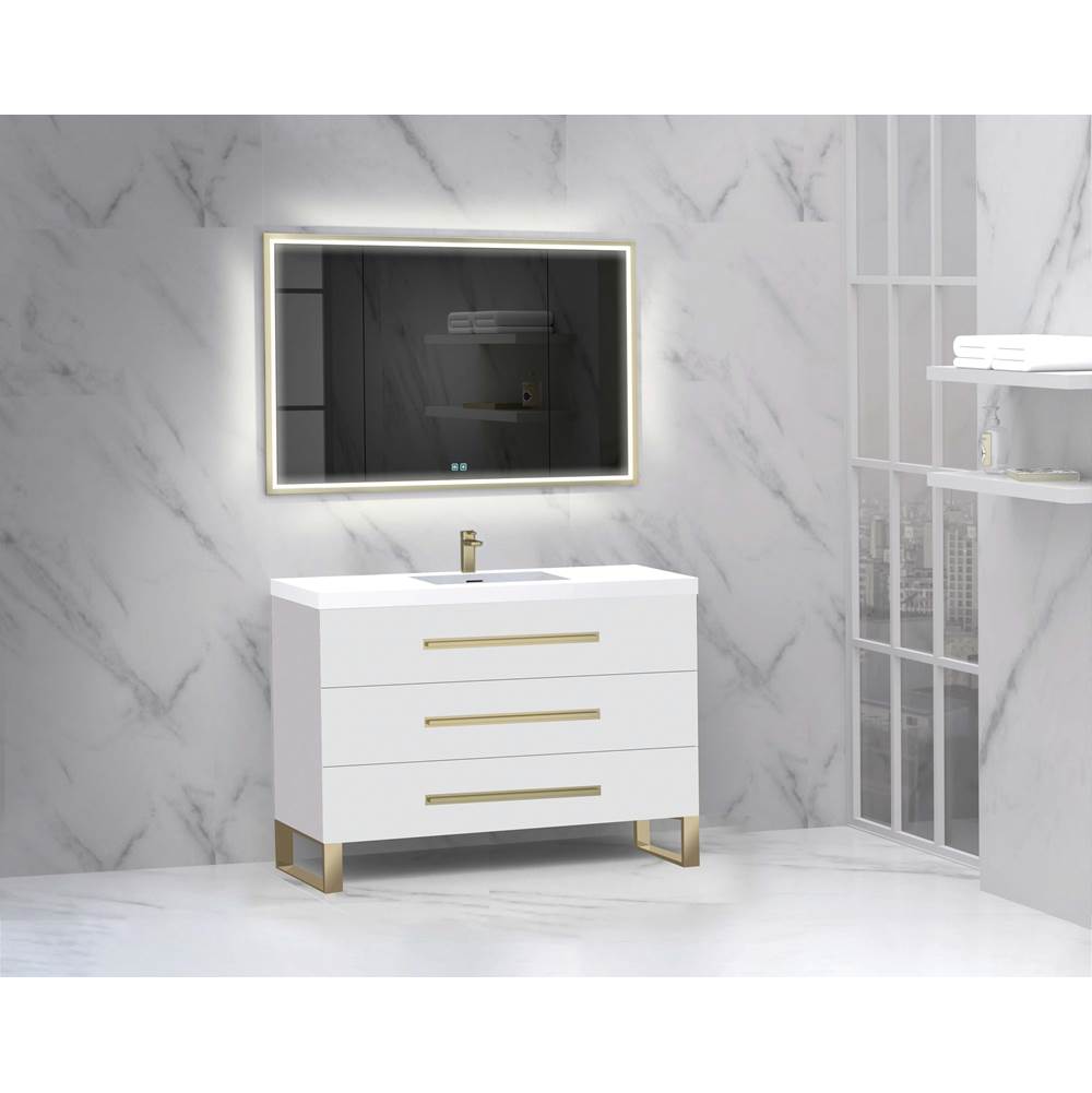 Madeli - Madeli Icon 48C'' Free standing Vanity Cabinet in White/HW: Satin Brass(SB) - White With Satin Brass