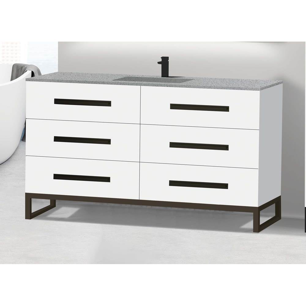 Madeli - Madeli Icon 60C'' Free standing Vanity Cabinet in White/HW: Satin Brass(SB) - White With Satin Brass