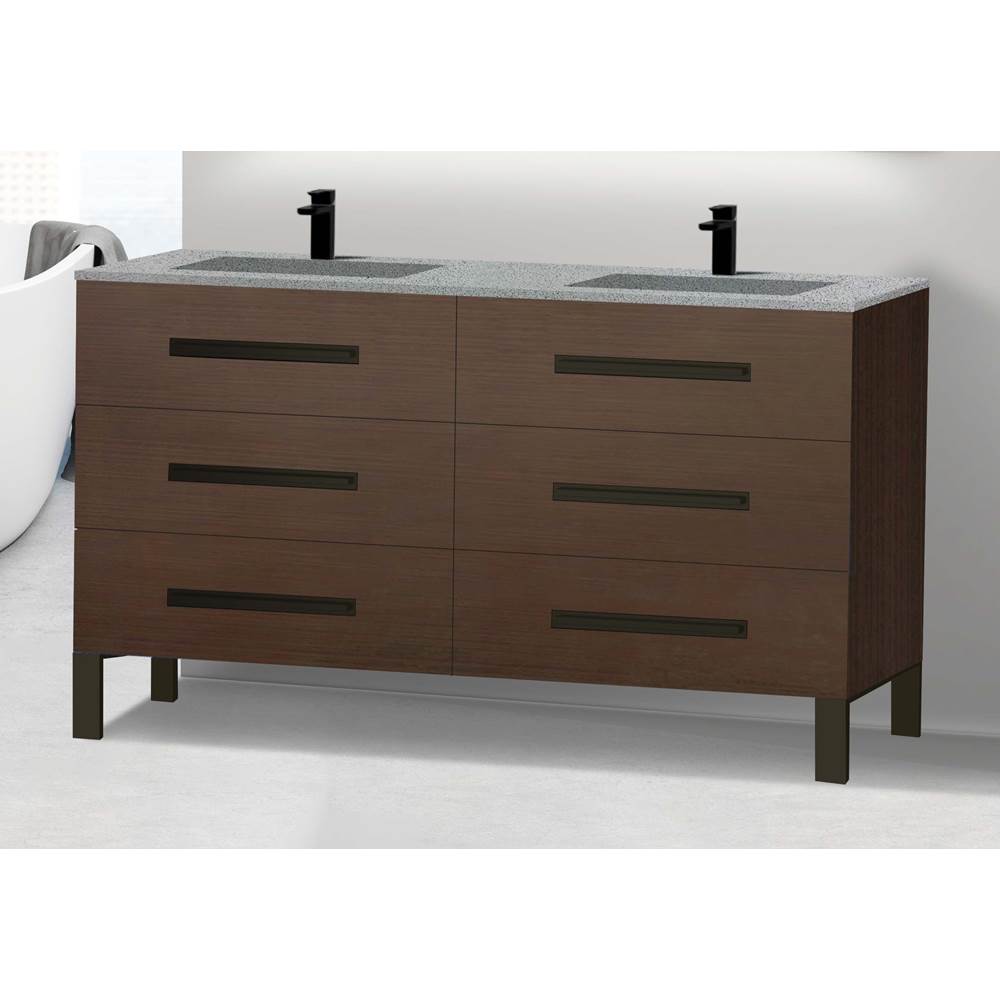 Madeli - Madeli Icon 60D'' Free standing Vanity Cabinet in Walnut/HW: Satin Brass(SB) - Walnut With Satin Brass