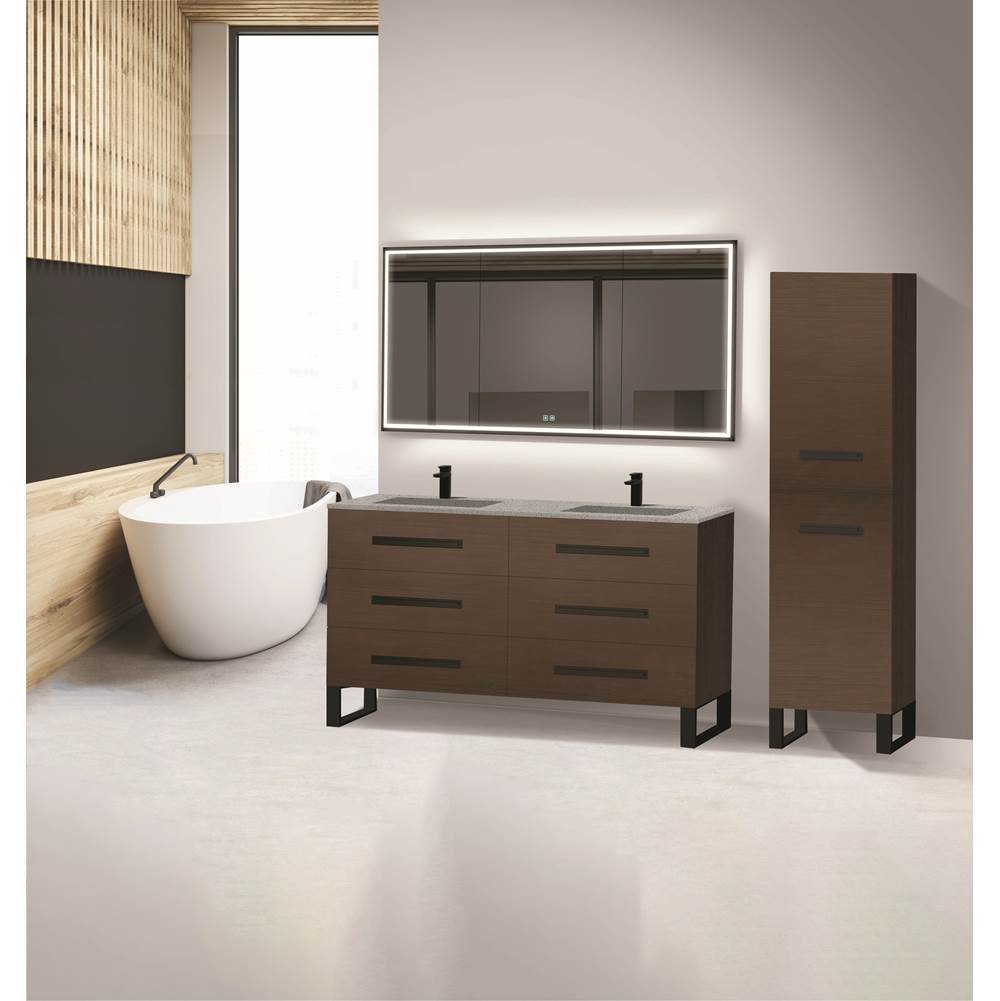 Madeli - Madeli Icon 60D'' Free standing Vanity Cabinet in Walnut/HW: Polished Nickel(PN) - Walnut With Polished Nickel