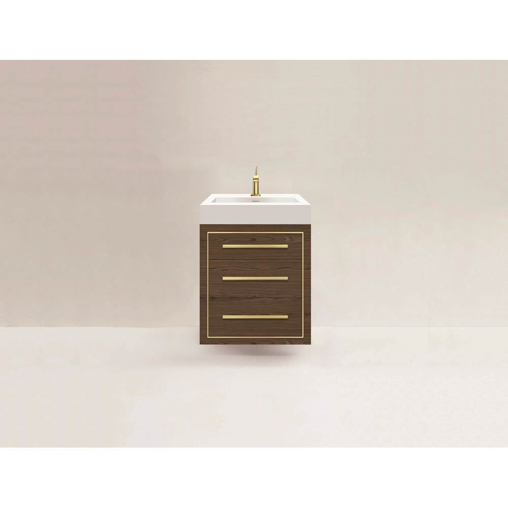 Madeli - Madeli Villa 24'' Wall hung Vanity Cabinet in Brandy/HW: Satin Brass(SB) - Brandy With Satin Brass