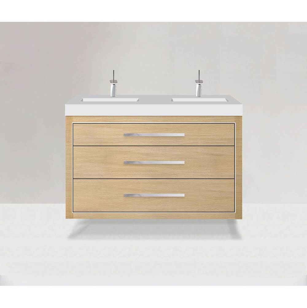 Madeli - Madeli Villa 48D'' Wall hung Vanity Cabinet in Natural Oak/HW: Satin Brass(SB) - Natural Oak With Satin Brass