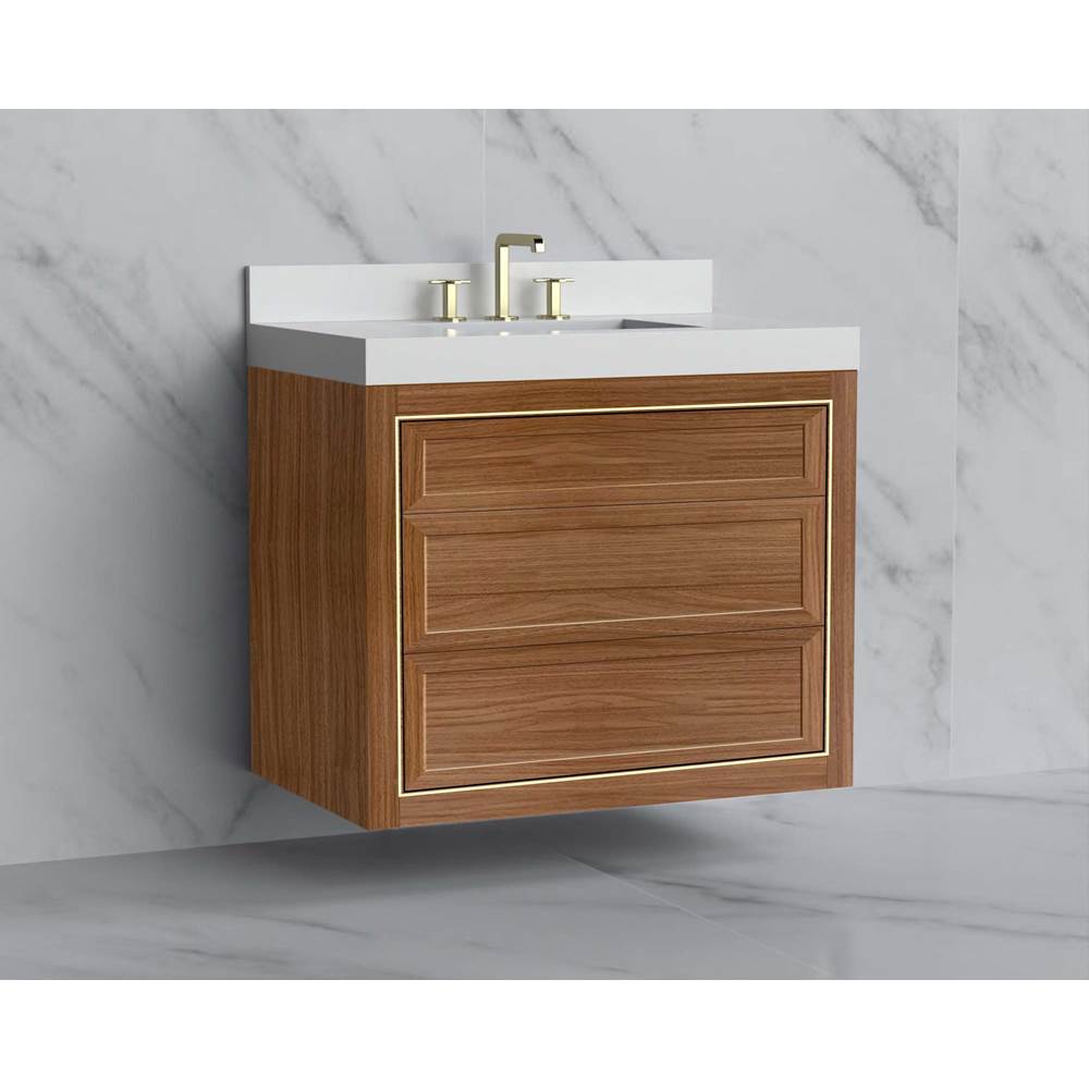 Madeli - Madeli Renaissance 30'' Wall hung Vanity Cabinet in Natural Walnut/HW: No Handles - Inlay Brushed Nickel(BN) - Natural Walnut With Brushed Nickel