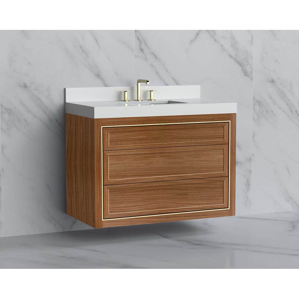 Madeli - Madeli Renaissance 42'' Wall hung Vanity Cabinet in Natural Walnut/HW: No Handles - Inlay Polished Chrome(PC) - Natural Walnut With Polished Chrome
