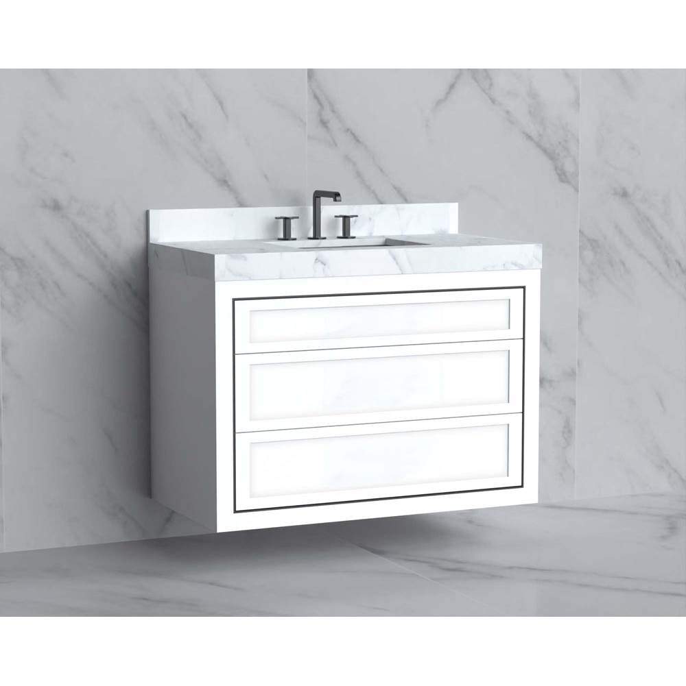 Madeli - Madeli Renaissance 42'' Wall hung Vanity Cabinet in White - No Handles - Inlay in Satin Brass(SB) - White With Satin Brass