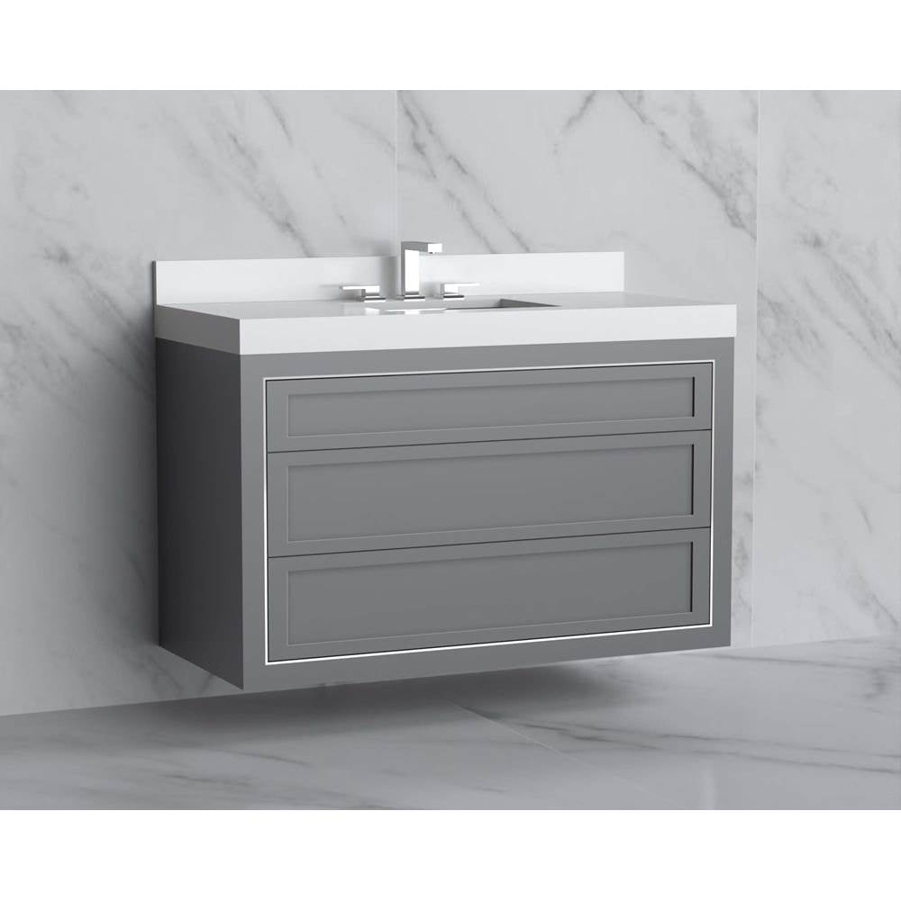 Madeli - Madeli Renaissance 48C'' Wall hung Vanity Cabinet in Studio Grey - No Handles - Inlay in Polished Chrome(PC) - Studio Gray With Polished Chrome