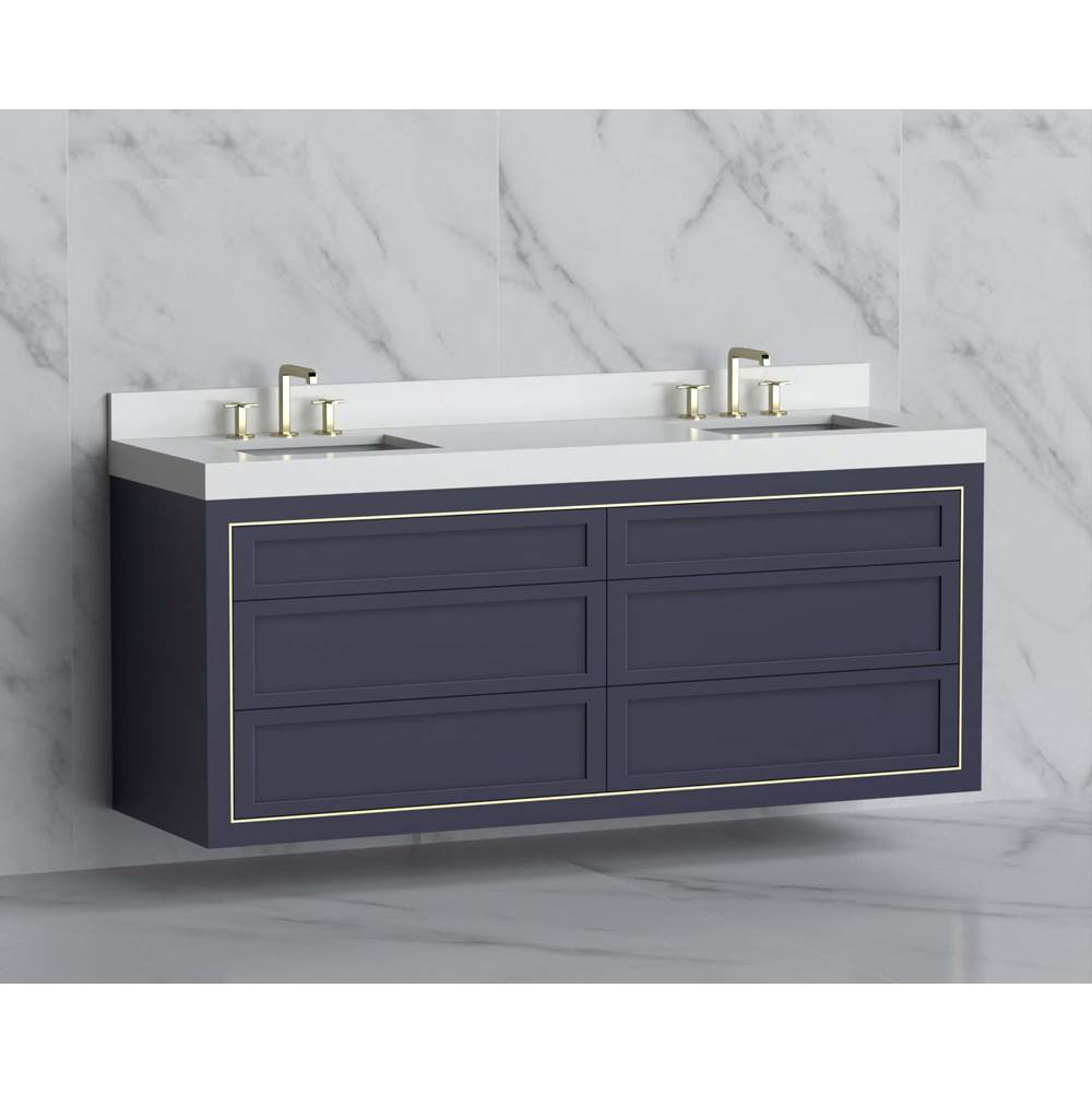 Madeli - Madeli Renaissance 72'' Wall hung Vanity Cabinet in Sapphire - No Handles - Inlay in Polished Chrome(PC) - Sapphire With Polished Chrome