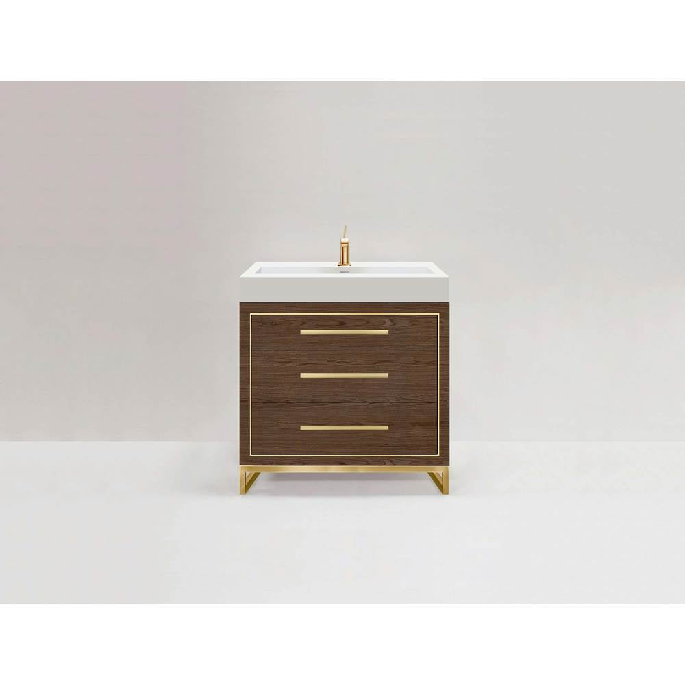 Madeli - Madeli Estate 30'' Free Standing Vanity Cabinet in Brandy/HW: Satin Brass(SB) - Brandy With Satin Brass