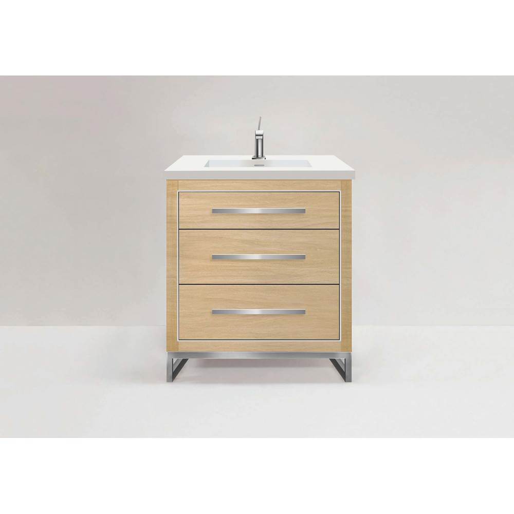 Madeli - Madeli Estate 30'' Free standing Vanity Cabinet in Natural Oak/HW: Brushed Nickel(BN) - Natural Oak With Brushed Nickel