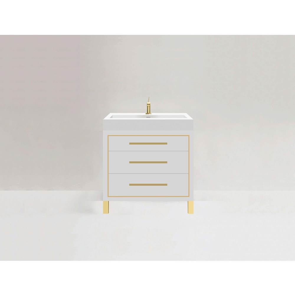 Madeli - Madeli Estate 30'' Free standing Vanity Cabinet in White/HW: Satin Brass(SB) - White With Satin Brass