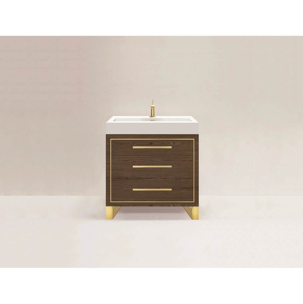 Madeli - Madeli Estate 30'' Free standing Vanity Cabinet in Brandy/HW: Satin Brass(SB) - Brandy With Satin Brass