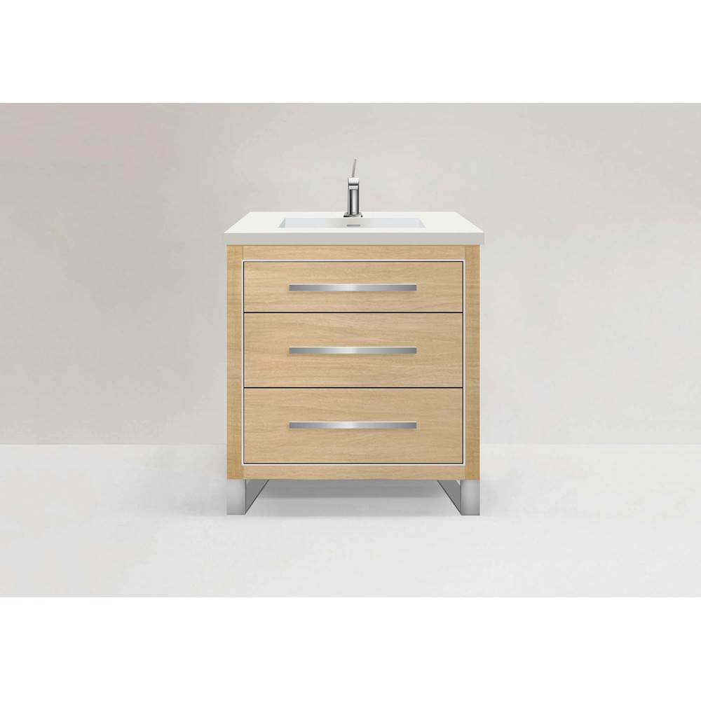 Madeli - Madeli Estate 30'' Free standing Vanity Cabinet in Natural Oak/HW: Polished Chrome(PC) - Natural Oak With Polished Chrome