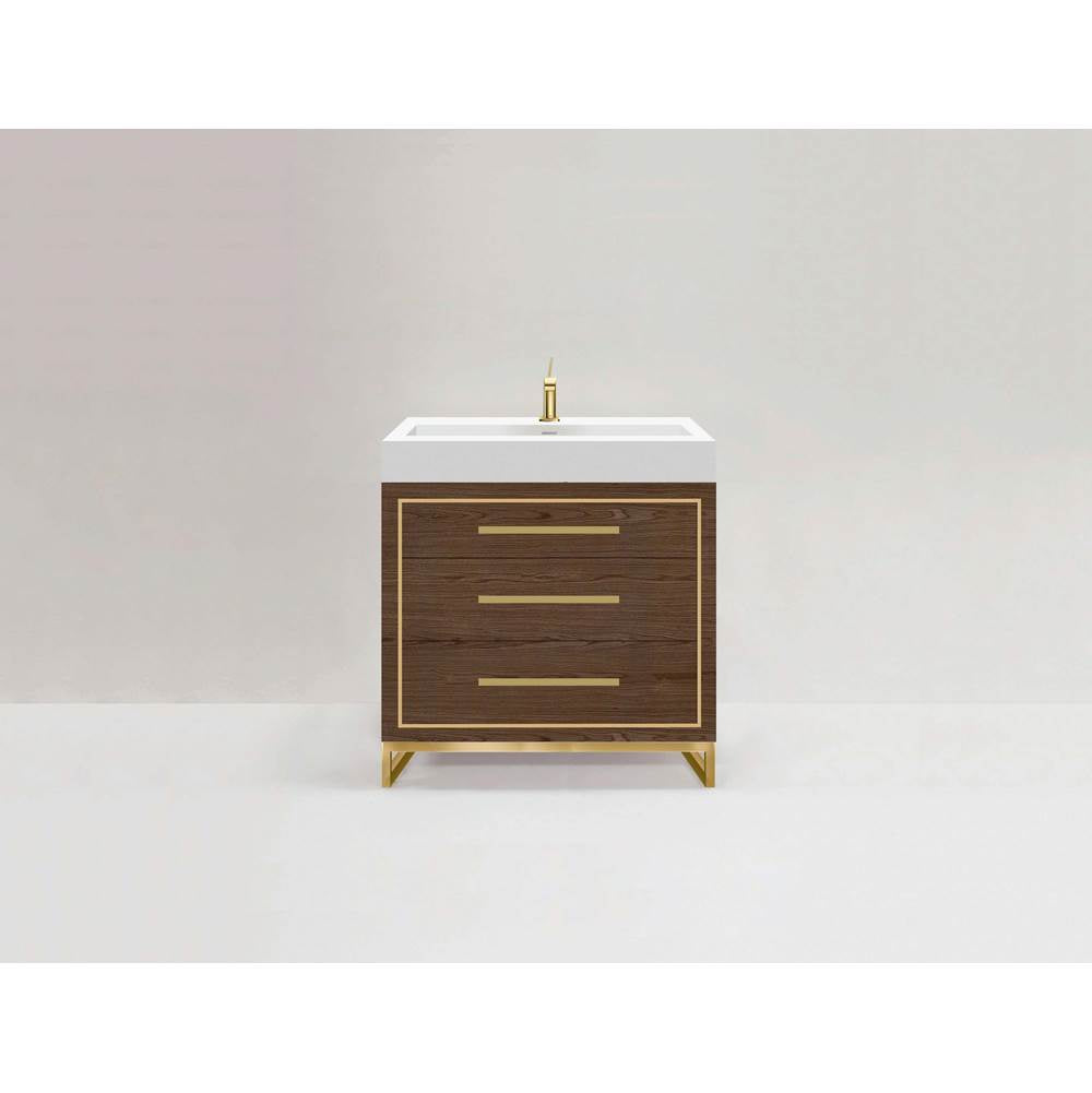 Madeli - Madeli Estate 36'' Free Standing Vanity Cabinet in Brandy/HW: Satin Brass(SB) - Brandy With Satin Brass