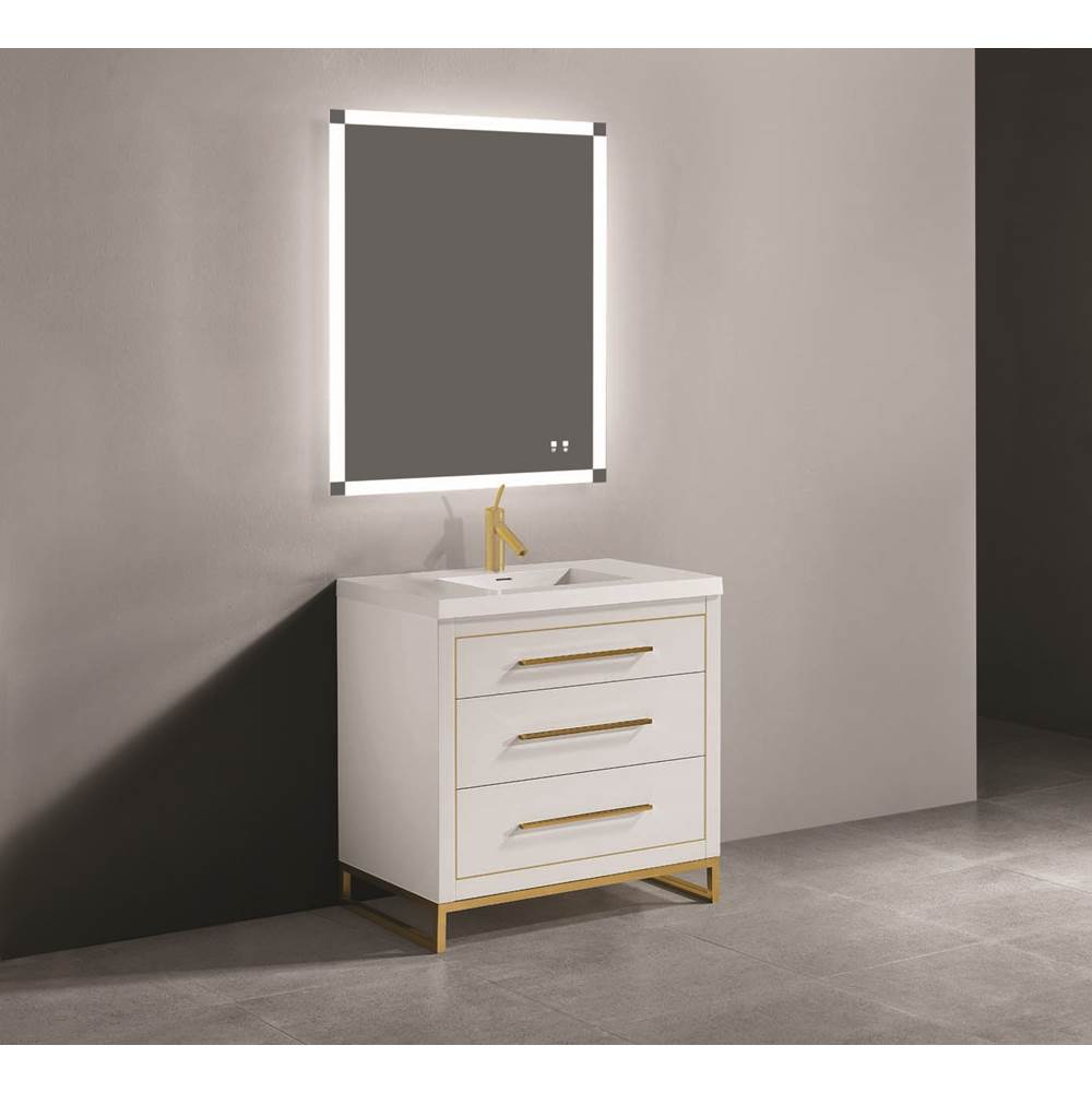 Madeli - Madeli Estate 36'' Free Standing Vanity Cabinet in White/HW: Satin Brass(SB) - White With Satin Brass