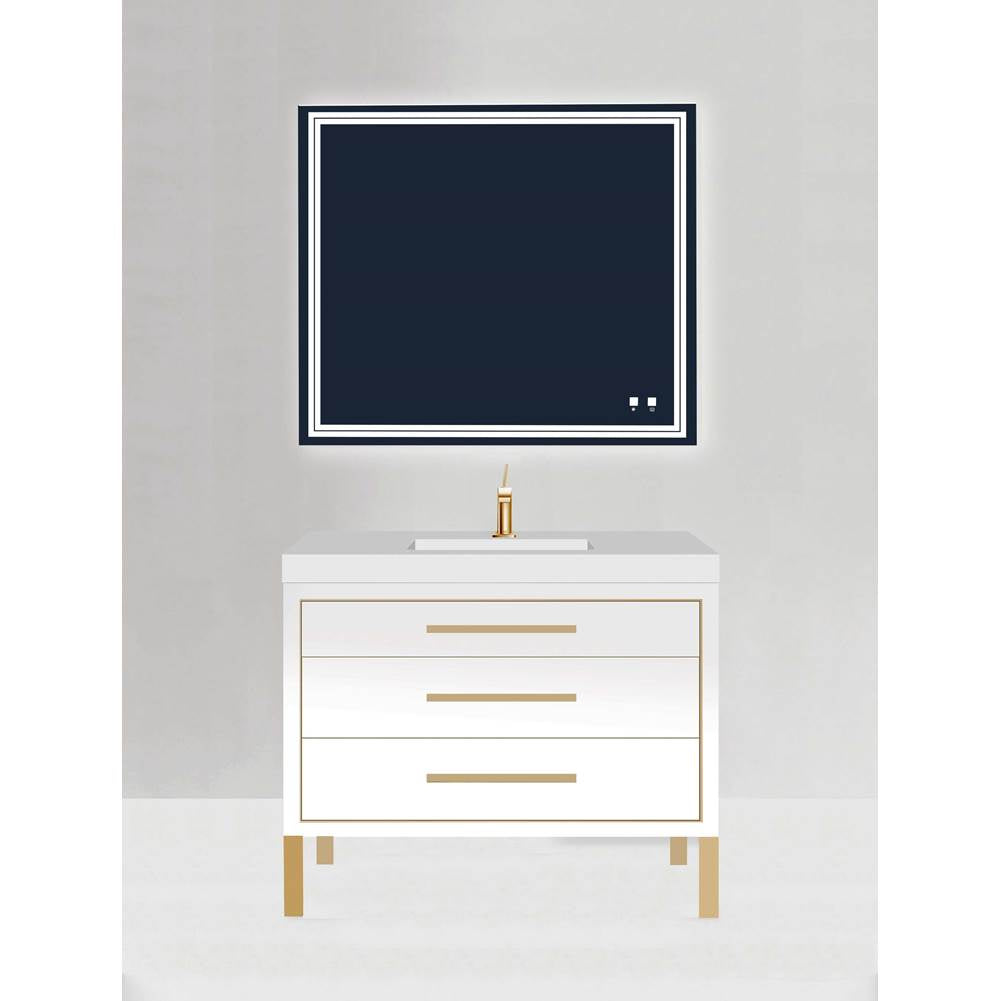 Madeli - Madeli Estate 42'' Free standing Vanity Cabinet in White/HW: Satin Brass(SB) - White With Satin Brass