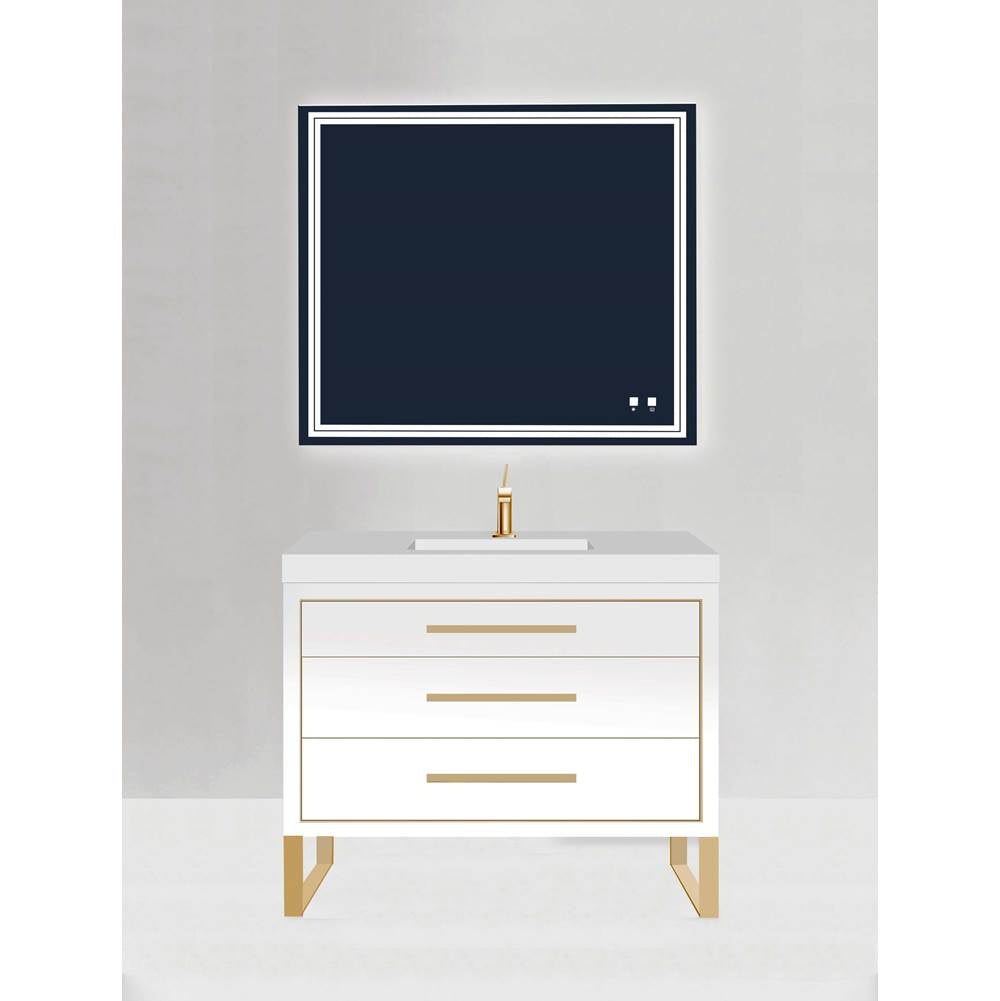 Madeli - Madeli Estate 42'' Free standing Vanity Cabinet in White/HW: Satin Brass(SB) - Matte White With Satin Brass