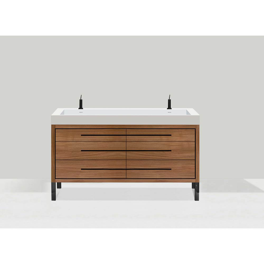 Madeli - Madeli Estate 60D'' Free standing Vanity Cabinet in Natural Walnut/HW: Matte Black(MB) - Natural Walnut With Matte Black
