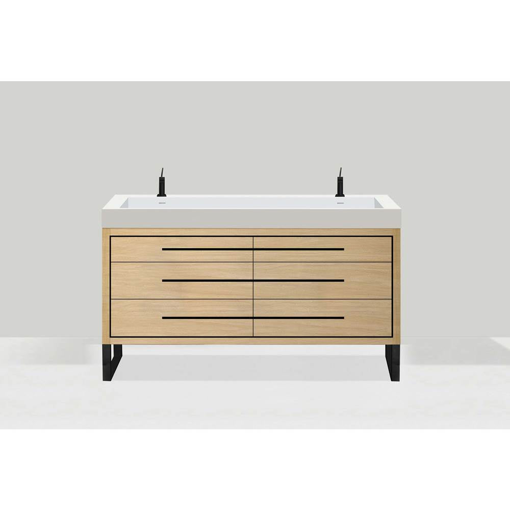 Madeli - Madeli Estate 60D'' Free standing Vanity Cabinet in Natural Oak/HW: Brushed Nickel(BN) - Natural Oak With Brushed Nickel
