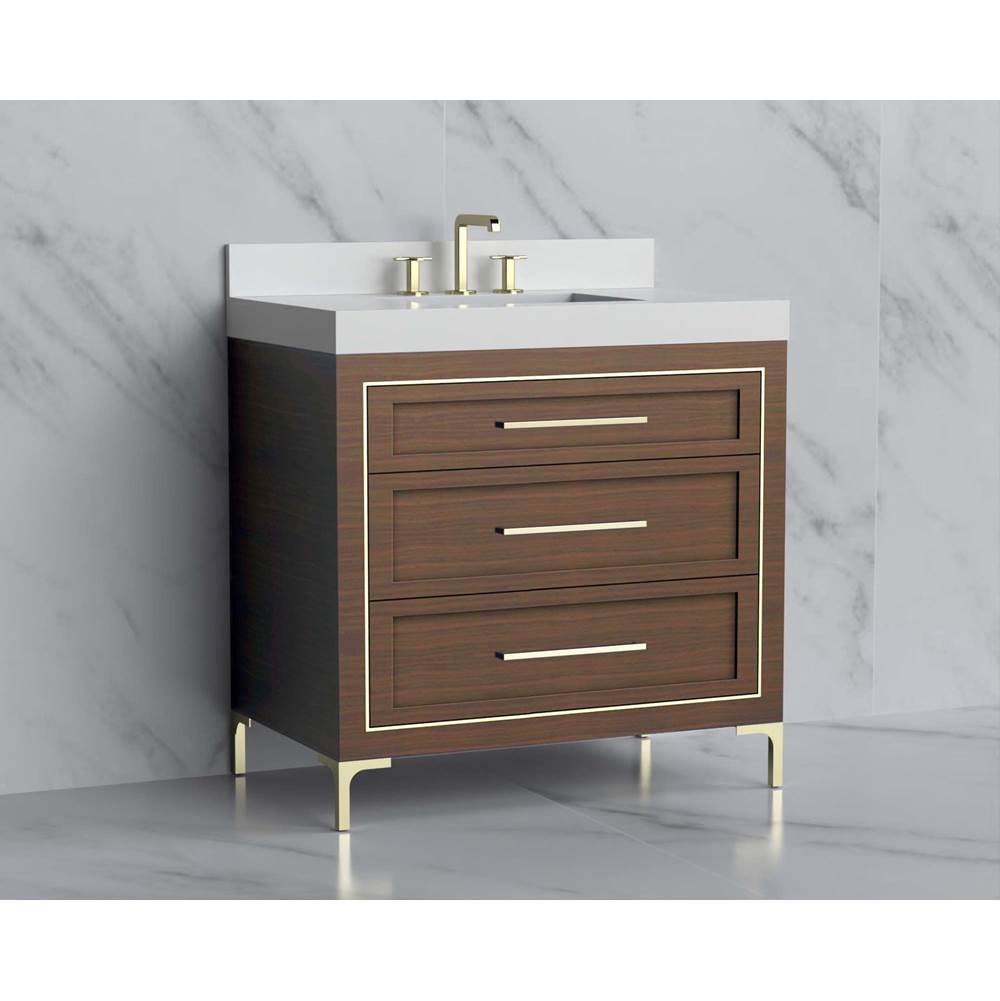 Madeli - Madeli Vision 36'' Free standing Vanity Cabinet in Brandy/HW: Handles/Feet Satin Brass(SB) - Brandy With Satin Brass