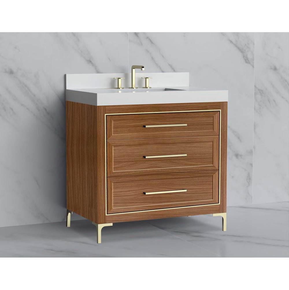 Madeli - Madeli Vision 36'' Free standing Vanity Cabinet in Natural Walnut/HW: Handle & Feet Polished Chrome(PC) - Natural Walnut With Polished Chrome