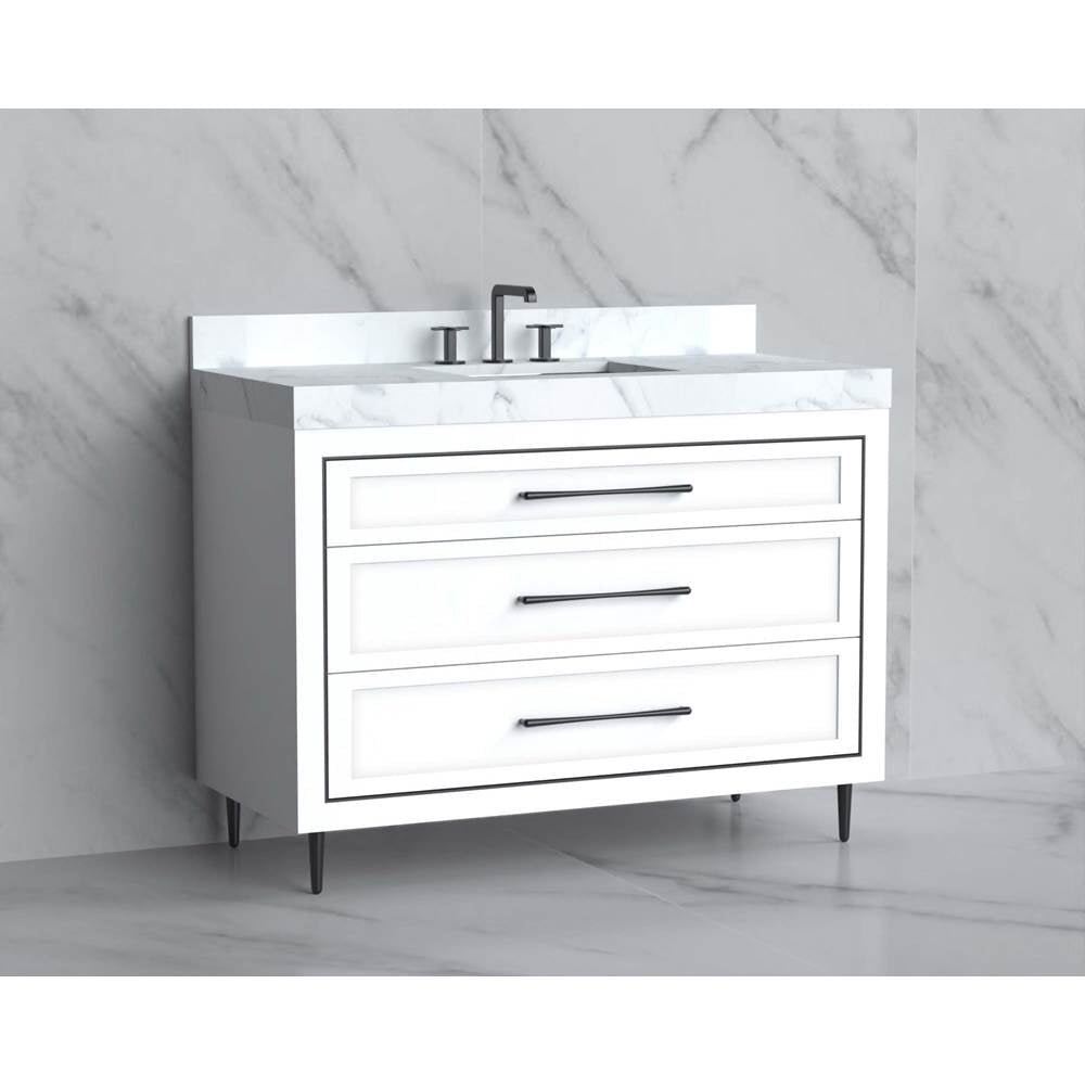 Madeli - Madeli Vision 48C'' Free standing Vanity Cabinet in White/HW: Handles/Feet Polished Nickel(PN) - White With Polished Nickel