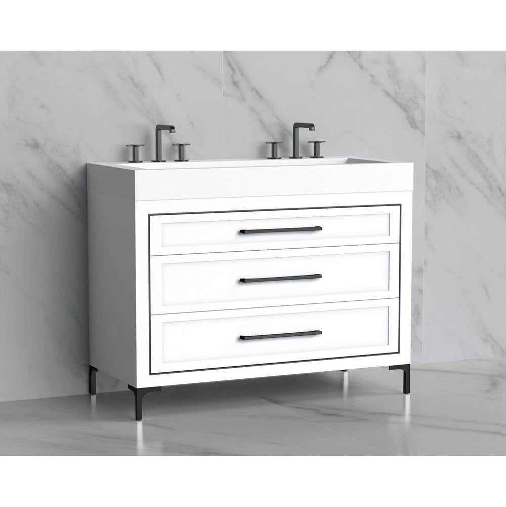 Madeli - Madeli Vision 48D'' Free standing Vanity Cabinet in White/HW: Handles/Feet Brushed Nickel(BN) - White With Brushed Nickel