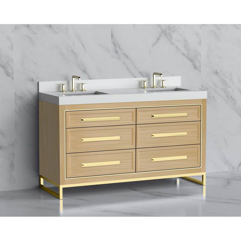 Madeli - Madeli Vision 60D'' Free standing Vanity Cabinet in Natural Oak/HW: Handle & Feet Polished Chrome(PC) - Natural Oak With Polished Chrome