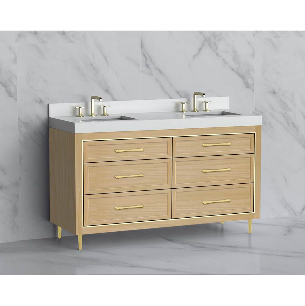 Madeli - Madeli Vision 60D'' Free standing Vanity Cabinet in Natural Oak/HW: Handle & Feet Polished Nickel(PN) - Natural Oak With Polished Nickel