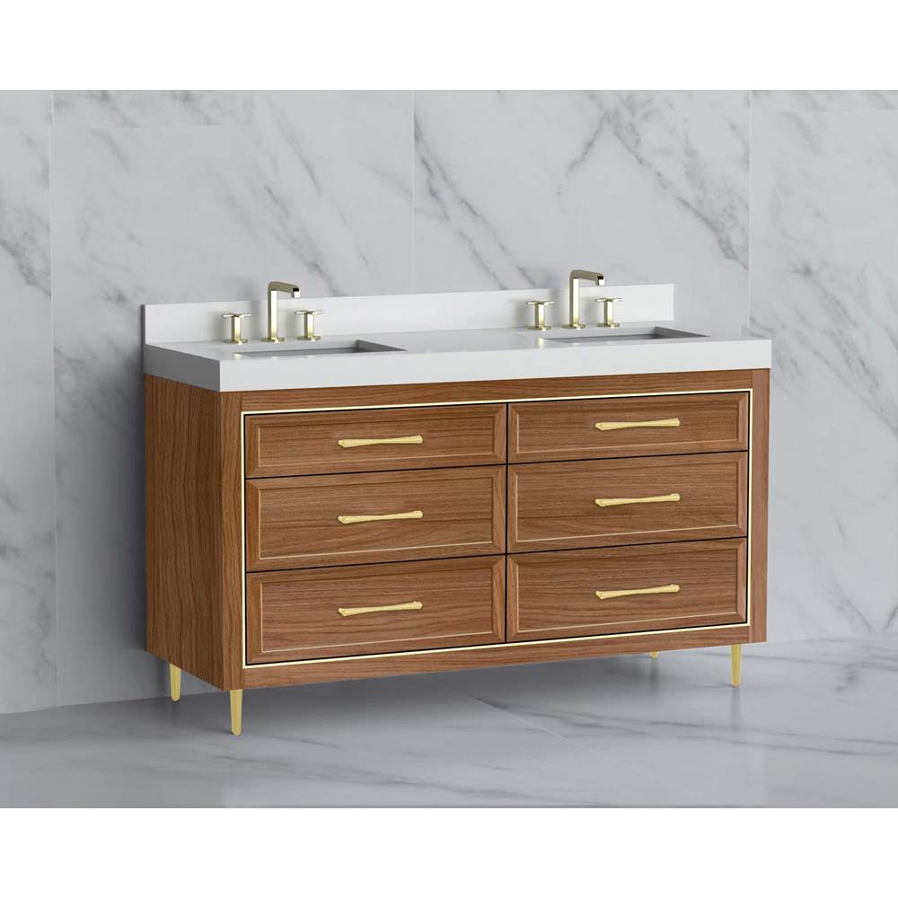 Madeli - Madeli Vision 60D'' Free standing Vanity Cabinet in Natural Walnut/HW: Handle & Feet Matte Black(MB) - Natural Walnut With Matte Black
