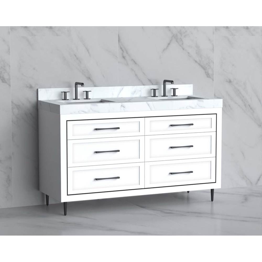 Madeli - Madeli Vision 60D'' Free standing Vanity Cabinet in White/HW: Handles/Feet Polished Nickel(PN) - White With Polished Nickel