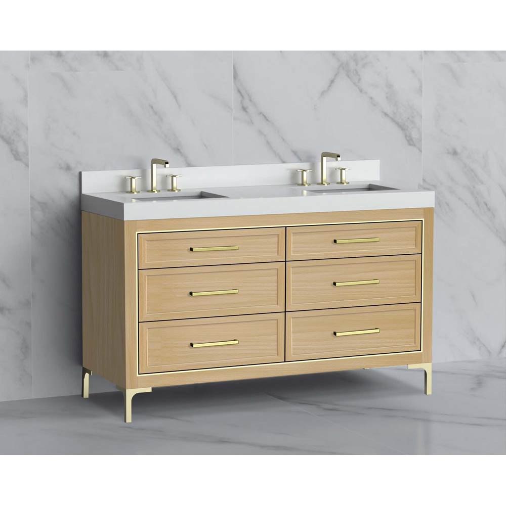 Madeli - Madeli Vision 60D'' Free standing Vanity Cabinet in Natural Oak/HW: Handle & Feet Polished Nickel(PN) - Natural Oak With Polished Nickel