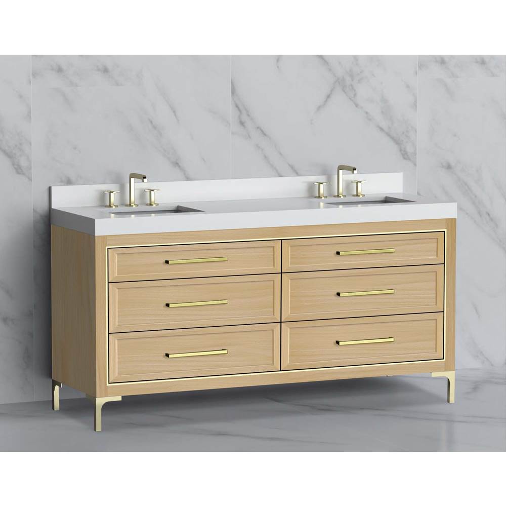 Madeli - Madeli Vision 72D'' Free standing Vanity Cabinet in Natural Oak/HW: No Handles - Inlay & Feet in Brushed Nickel(BN) - Natural Oak With Satin Brass