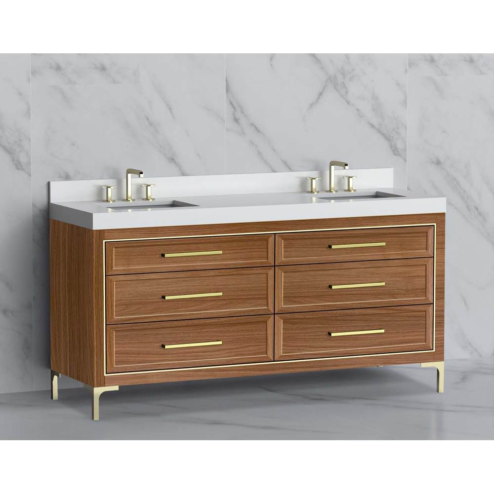 Madeli - Madeli Vision 72D'' Free standing Vanity Cabinet in Natural Walnut/HW: Handle & Feet Satin Brass(SB) - Natural Walnut With Satin Brass