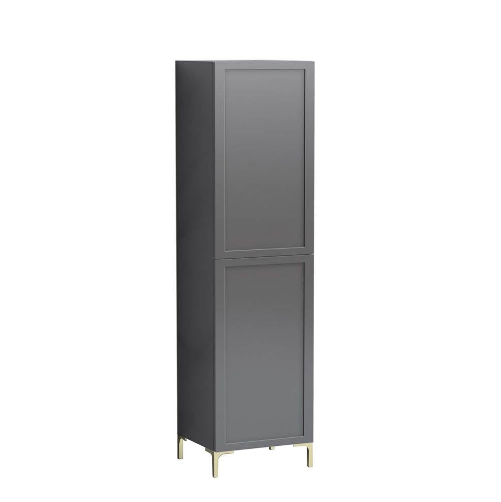 Madeli - Madeli Portrait 20''W x 18''D x 76''HW x 18''D x 76''H Free Standing Linen Cabinet L Hinged in Studio Grey/HW: No Handles - Feet Polished Nickel(PN) - Studio Gray With Polished Nickel