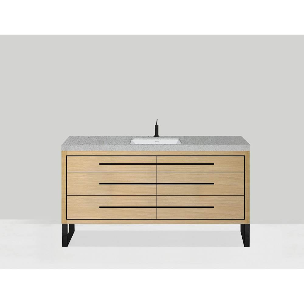 Madeli - Madeli Estate 60C'' Free standing Vanity Cabinet in Natural Oak/HW: Matte Black(MB) - Natural Oak With Matte Black