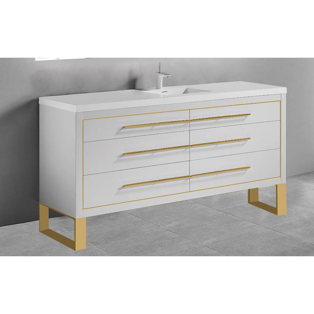 Madeli - Madeli Estate 60D'' Free standing Vanity Cabinet in White/HW: Polished Chrome(PC) - White With Polished Chrome
