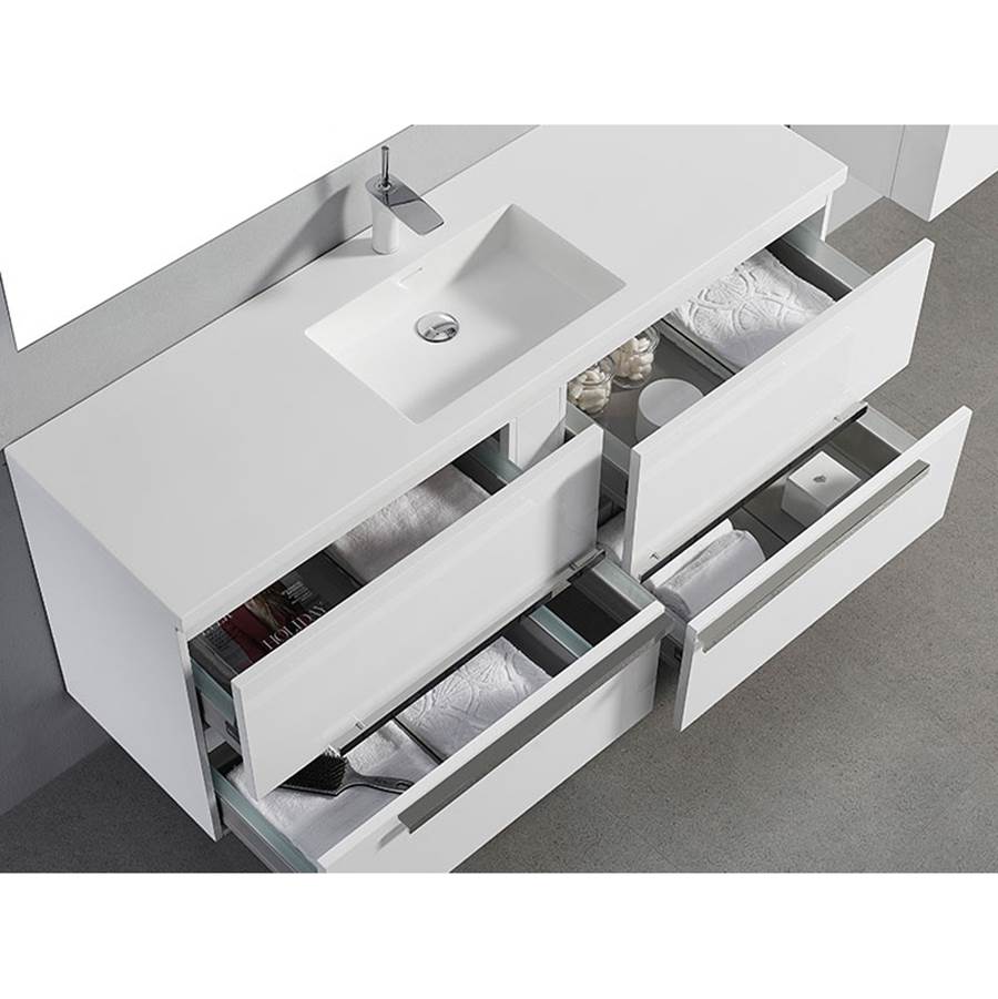 Madeli Urban 60C'' Wall hung Vanity Cabinet in White Finish/HW: Satin Brass(SB)