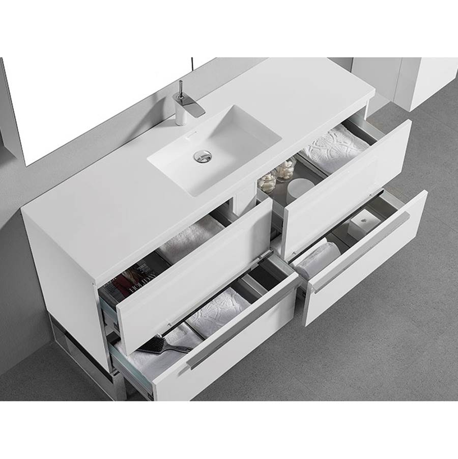 Madeli Soho 60C'' Free standing Vanity Cabinet in White/HW: Polished Chrome(PC)