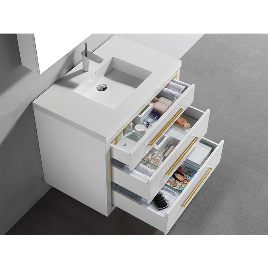 Madeli Villa 36'' Wall hung Vanity Cabinet in White/HW: Polished Nickel(PN)