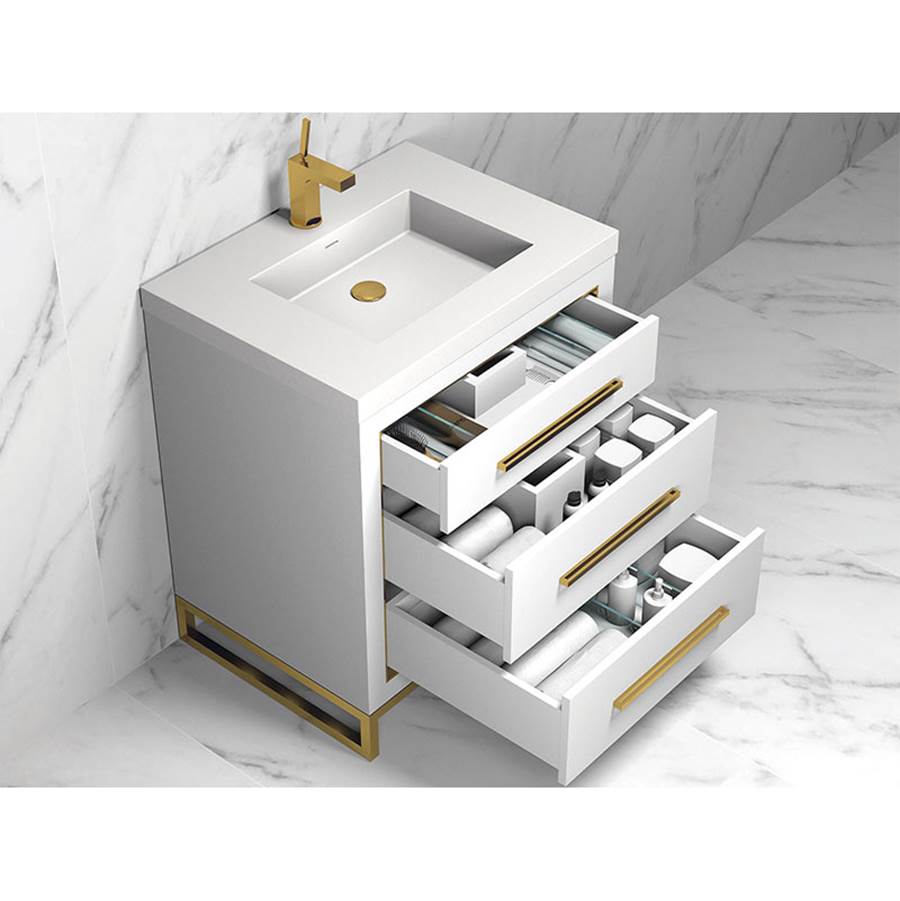 Madeli Estate 30'' Free standing Vanity Cabinet in White/HW: Satin Brass(SB)