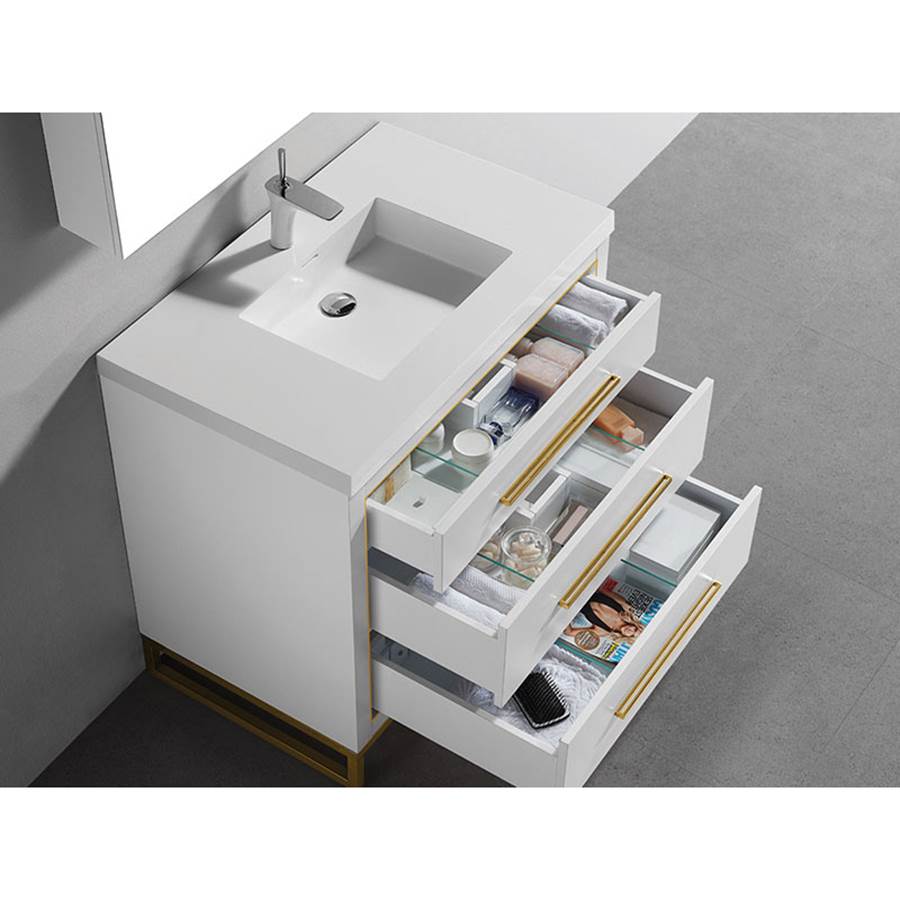 Madeli Estate 36'' Free Standing Vanity Cabinet in White/HW: Satin Brass(SB)