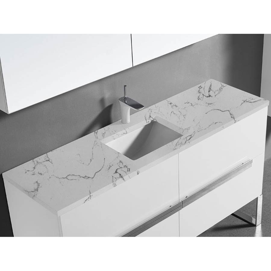 Madeli - Madeli Quartzstone Countertop, 60'' x 18'' x 3/4'', Single Basin, 8'' Widespread Faucet Holes in Silver Grey - Silver Grey